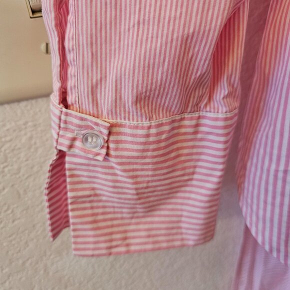 CUPIO Pink White Stripe Wrap Side Bow Button Down Shirt Long Sleeve Blouse Sz L - Picture 7 of 8